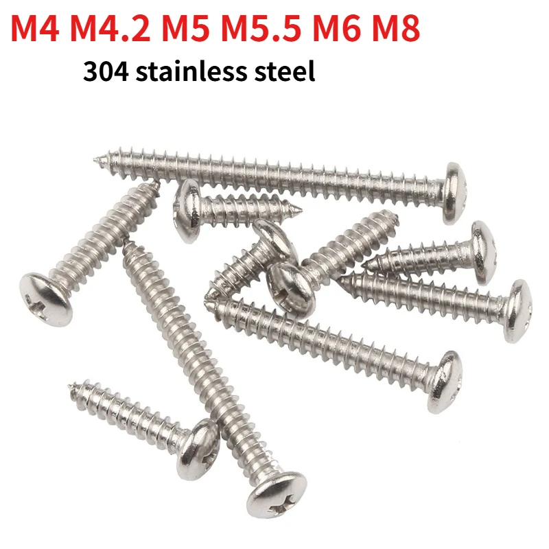 M4 M4.2 M5 M5.5 M6 M8 DIN7981 304 Stainless Steel Phillips Pan Head Self Tapping Screw, Cross Round Head Self-tapping Screws