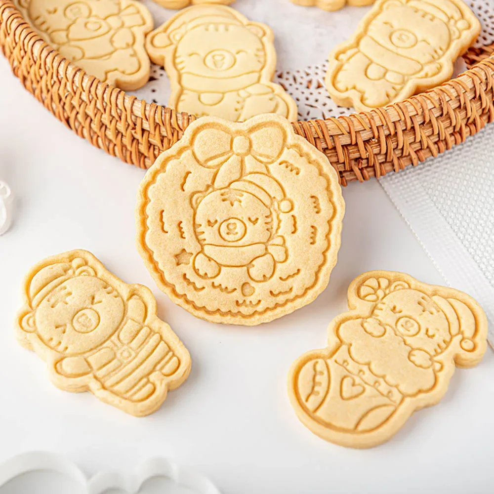 Cartoon Cute Tiger Cookie Plunger Cutters Fondant Cake Mold Biscuit Sugarcraft Cake Decorating Tools