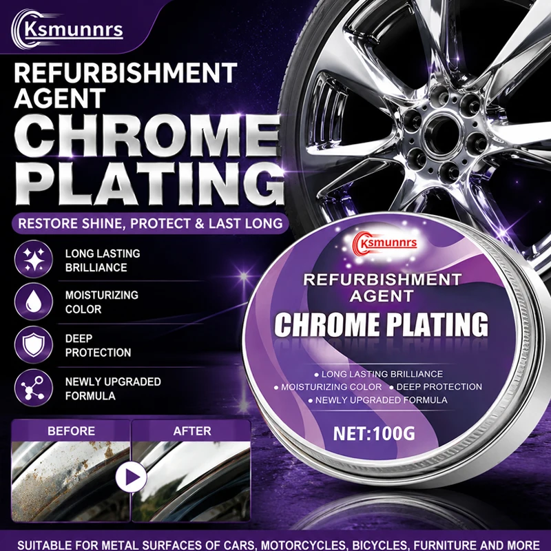 100g Car Chrome Trim Repair Paste, Auto Bright Strip Polishing Restorer for Door Handles, Window Trim and Chrome Emblems