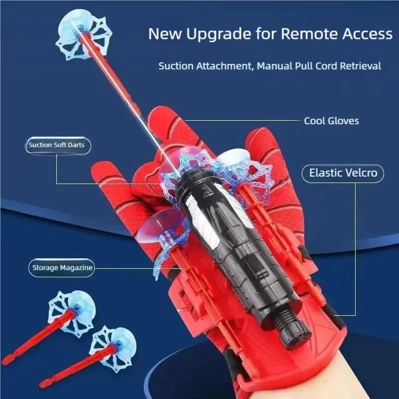 Overseas Spider Wrist Launcher, Red and Black Launcher Body, Red Spider Web Gloves, Suction Cup Soft Bullets, Rope, Strap Accessories, Launch Distance 5m Meters, Safety Suction Cup, Abs Shatter-Resistant Material, Toy for Children over 3 Years Old, Christmas, Easter, Black Friday, Halloween, Thanksgiving, Great Birthday Gift for Boys and Girls