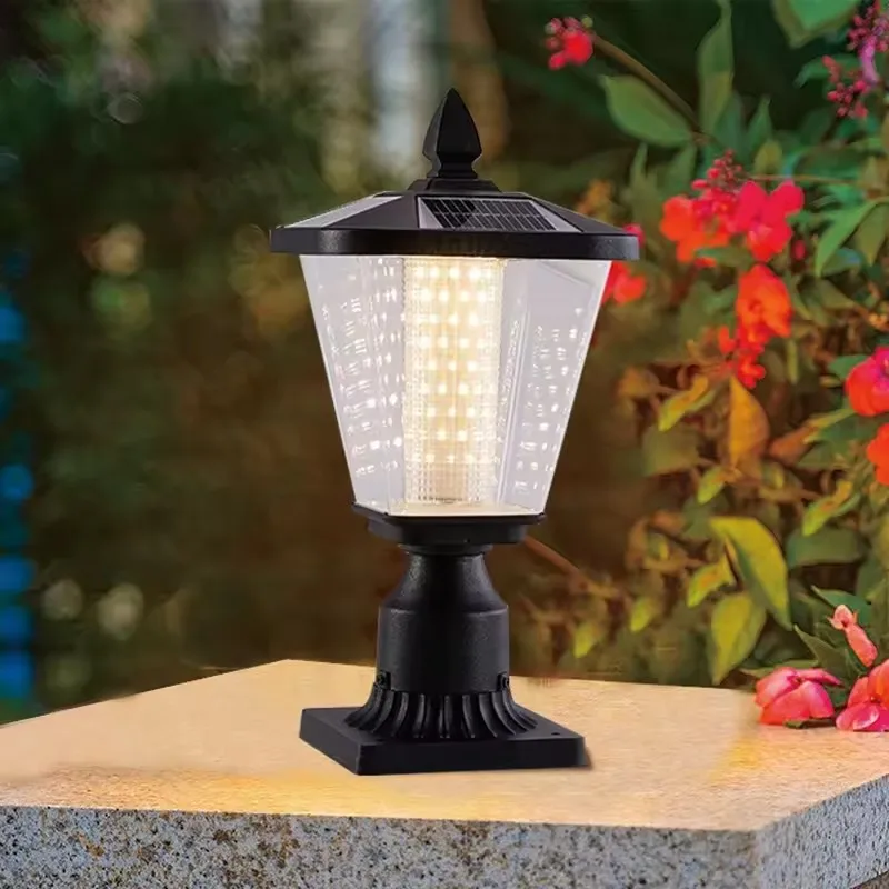 Waterproof Outdoor Led Garden Pathway Solar Gate Cap Pillar Lights Post Fence Lamp Outdoor Main Gate Solar Pillar Lamps