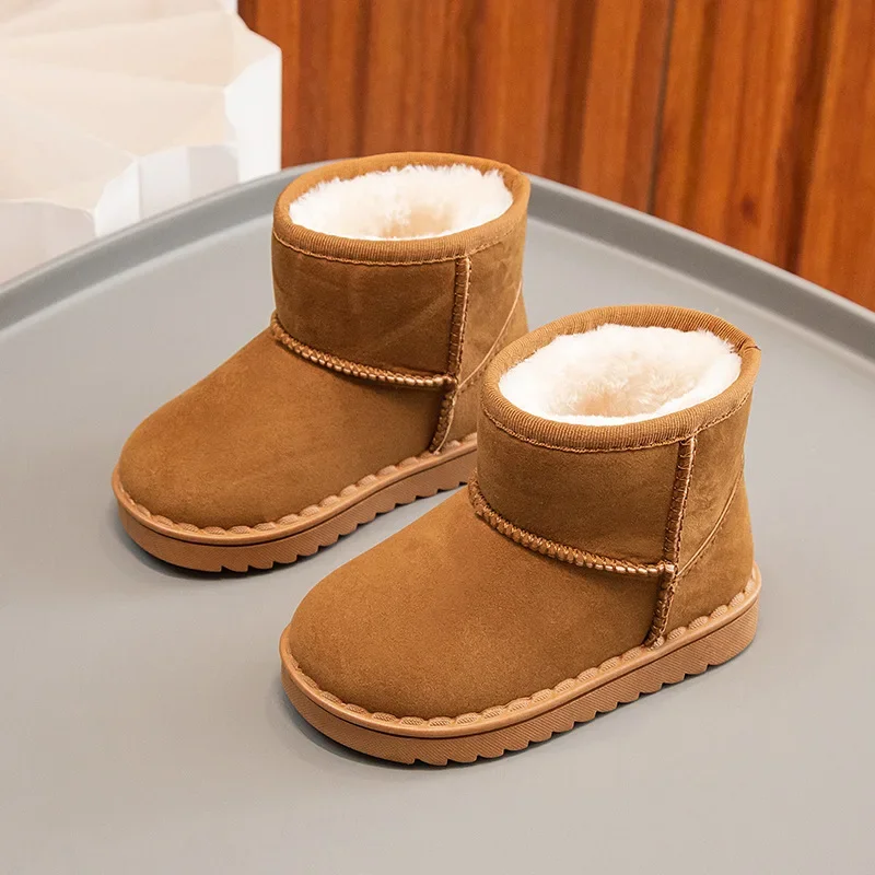 New Boys Girls Winter Fleece Warm Stitched Snow Boots Kids Casual Anti-slip Cotton Shoes Baby Soft-soled Casual High-top Boots