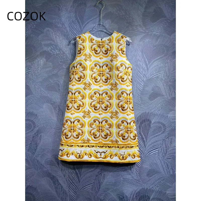 

2024 New Women's Jacquard Casual Loose Sleeveless Tank Top Dress