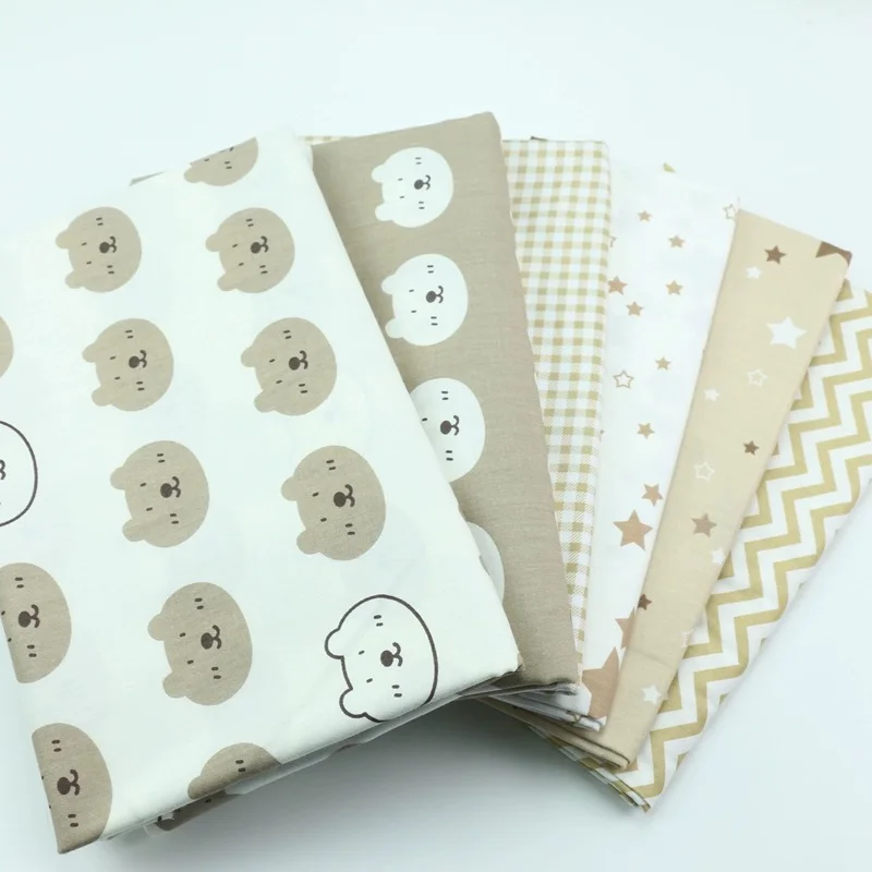 Syunss Khaki Bear Star Grid Wave Print Diy Patchwork Cloth For Quilt Baby Crib Cushions Dress Sewing Tissus Cotton Fabric Tecido