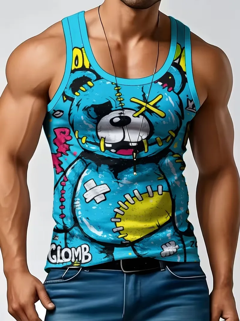 New Blue bear print Running Breathable sleeveless men's vest spring summer Lightweight quick-dry fitness t-shirts and tank tops