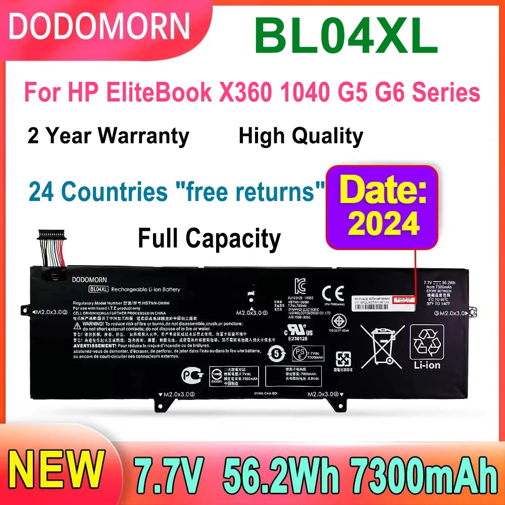 DODOMORN Laptop Battery BL04XL For HP EliteBook X360 1040 G5 G6 Series Notebook High Quality 7300mAh 7.7V 2 Year Warranty