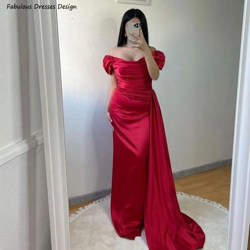 

Formal Long Mermaid Red Bridesmaid Dresses Streamer Off Shoulder Sleeveless Wedding Guest Dress Party For Women Evening Gowns