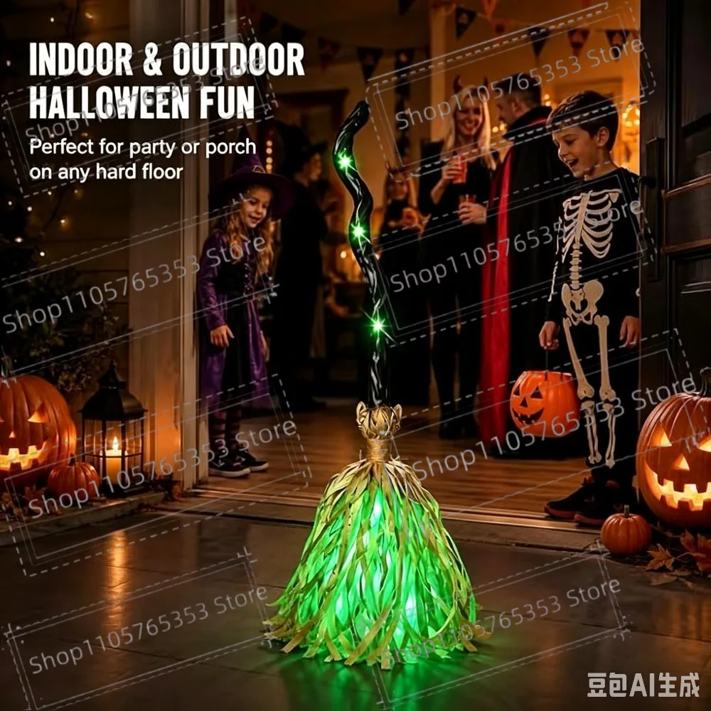 2026 Electric Flying Witch Broom Halloween Sound Activated Dancing Suspended Motion Sensor Yard Decoration Haunted House