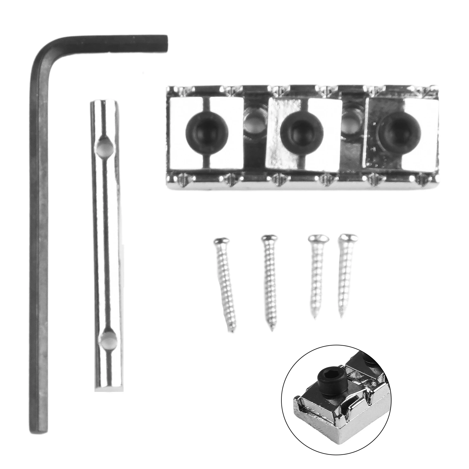 Electric Guitar Accessories String Locking Nut and Tension Bar Stainless Steel 45mm Length Mounting Screws and Wrench Included