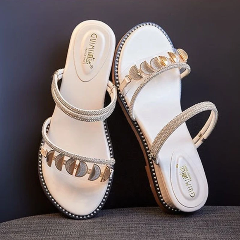

Outdoor Rhinestones Sandals for Women Daily Comfort 2025 Trending Footwear High Quality Korea Chic and Elegant Vip Woman Shoes