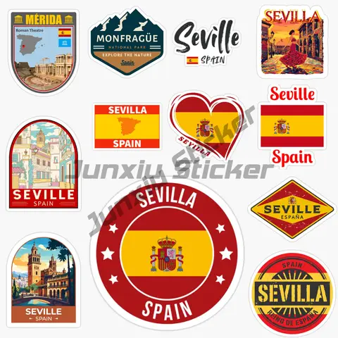 Seville Spain Flag Map National Emblem Decal Vinyl PVC Suitable for Scooters, Motorcycles, Cars Decal
