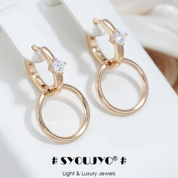 SYOUJYO Trendy 585 Rose Gold Color Circles Hoop Earrings For Women Shiny Natural Zircon Daily Party Easy Matching Jewelry