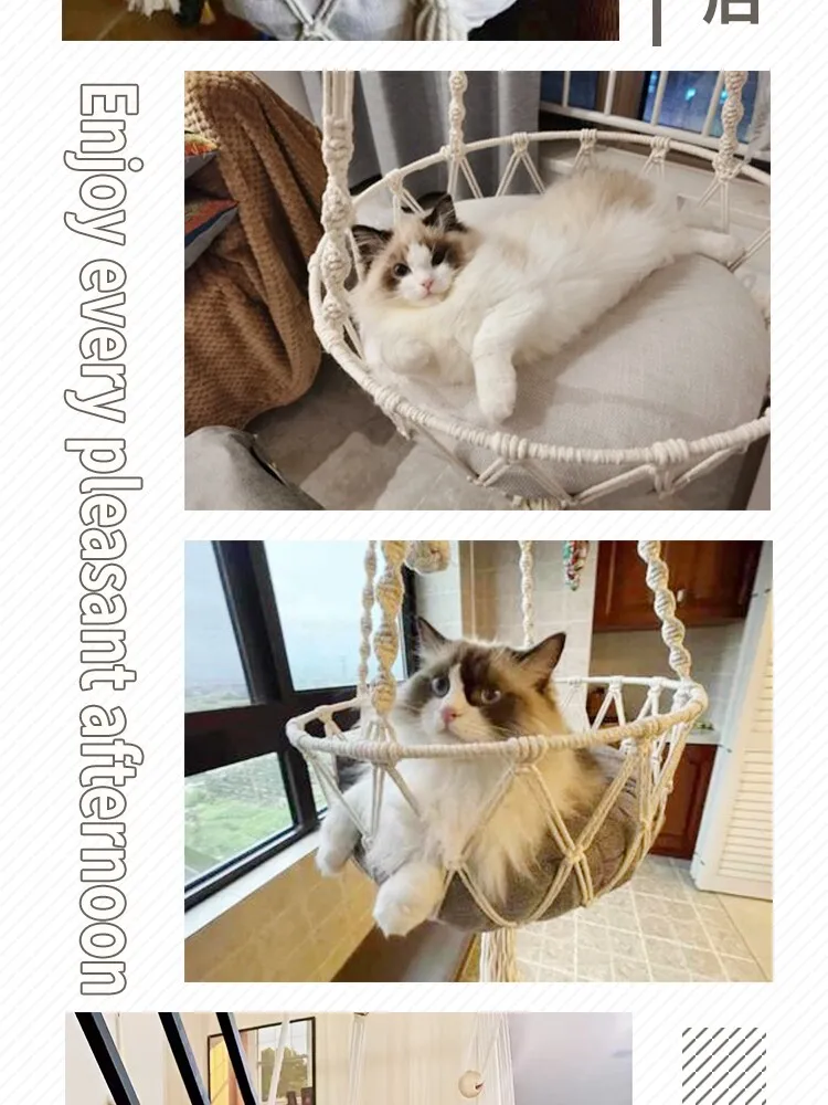 Handmade Cat Hammock Nest Hanging Swing Woven Cat Nest Pet Basket Nest Hanging Fruit Mesh Wall Hanging view 4