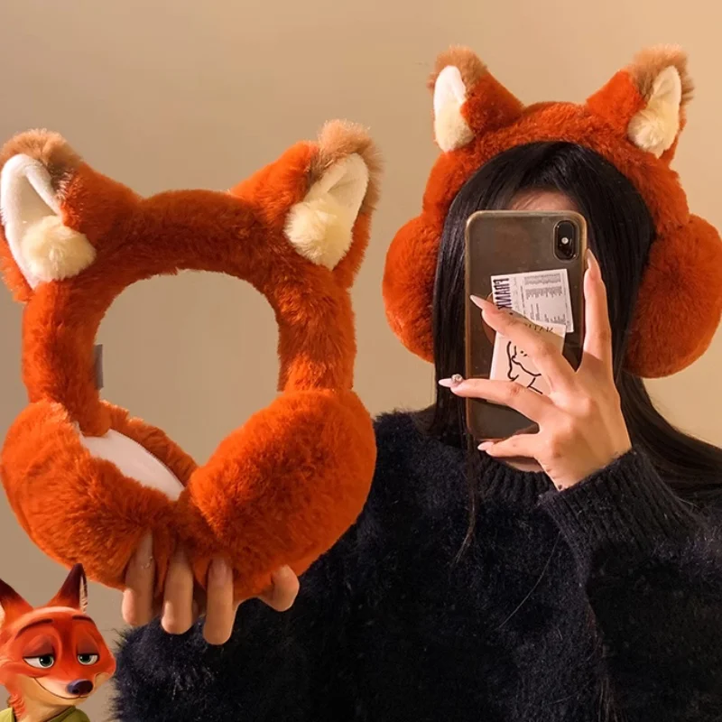 Winter New Zootopia Plush Cute Earmuffs Cartoon Nick Wilde Fox Ears Earmuffs Judy Foldable Warm Windproof  Cute Cartoon Gifts