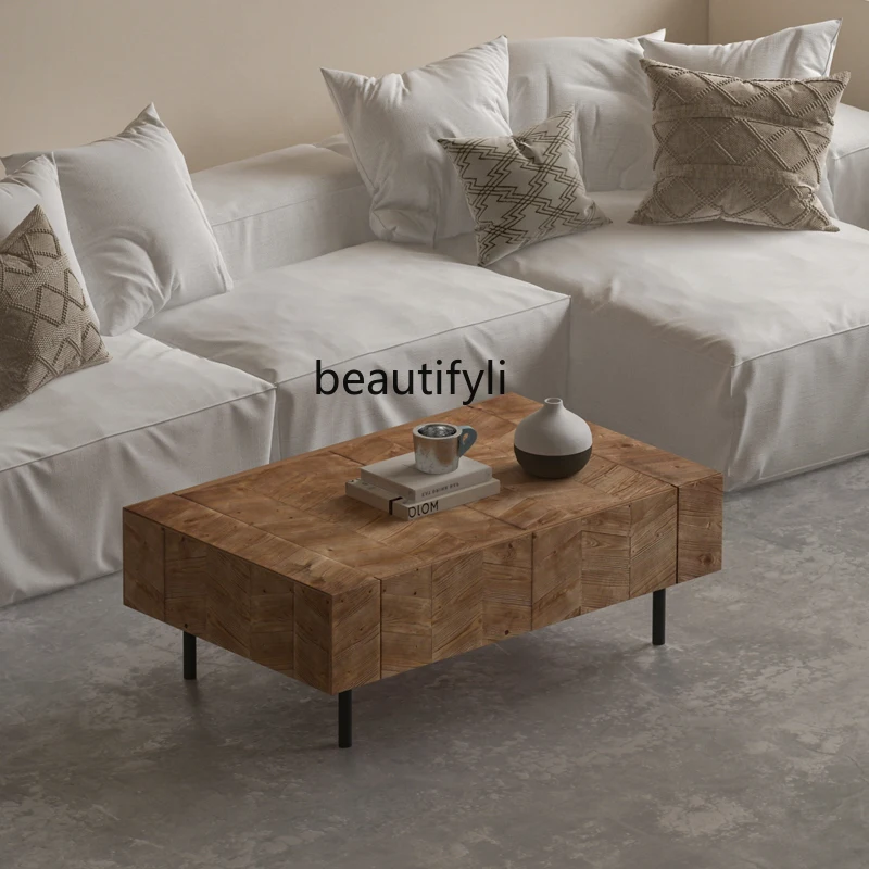 طاولة قهوة من الخشب الصلب على طراز الوسابي بلون الخشب الشمالي وغرفة معيشة صغيرة وطاولة قهوة صغيرة مستطيلة بسيطة