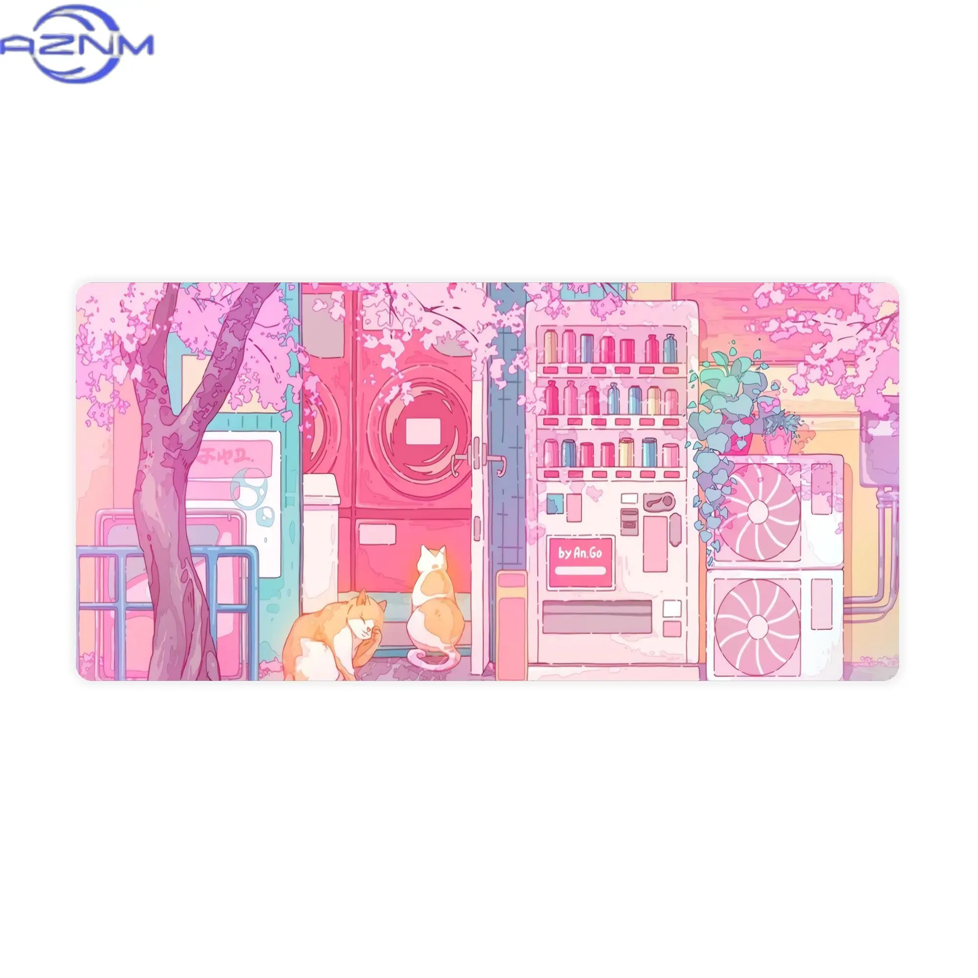 Adorable Crimson Felines at The Laundromat And a Pink Cherry Blossom Modern Keyboard Mat for Home Offices Or Freelance Workspace