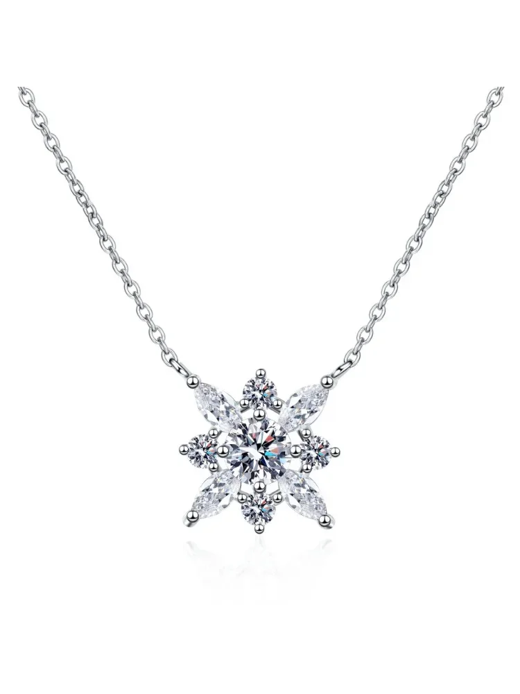 Moissanite Sterling 925 Silver Dainty Necklaces Snowflake Pendant Necklace GRA Certified