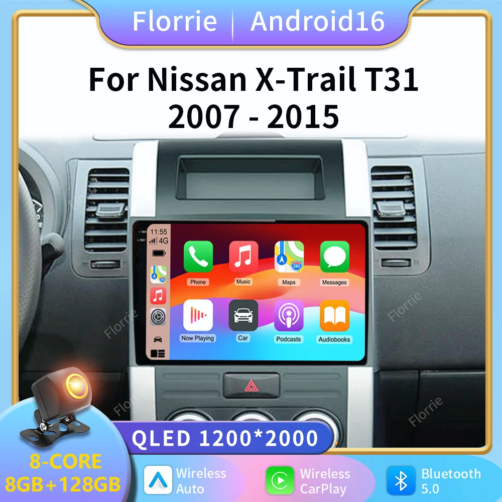 2K Android 16 For Nissan X-Trail 2 T31 2007 - 2015 Car Radio Multimedia Player GPS Navigation Carplay android Auto QLED Screen