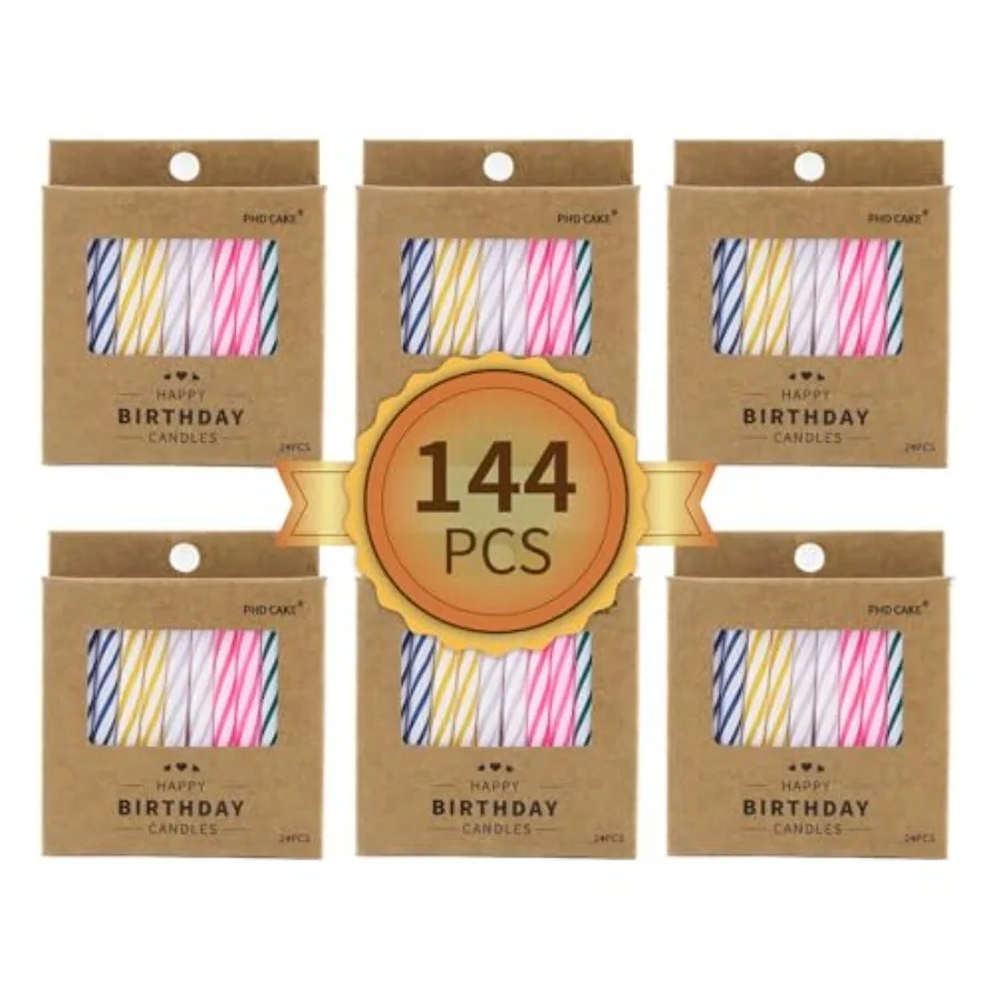 144Count Multicolored Spiral Birthday Candles for Cake Cupcake Candles Party Celebration Ideal for Birthday Parties Wedding Eve