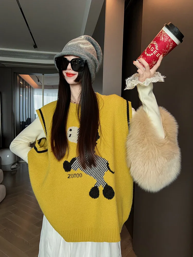 

Korean Sle Thiened Knitted Svel Vest Women's Autumn Winter Outerwear Faionable Commute round Ne Top