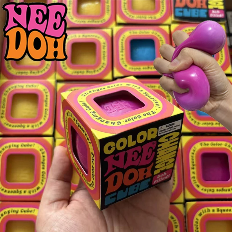 Needoh Dough Filled Color Change Cube Sensory Toy Fast Rebound Squishy Fidget Toy Anti-Anxiety Sooth Relax Desk Accessory Gift