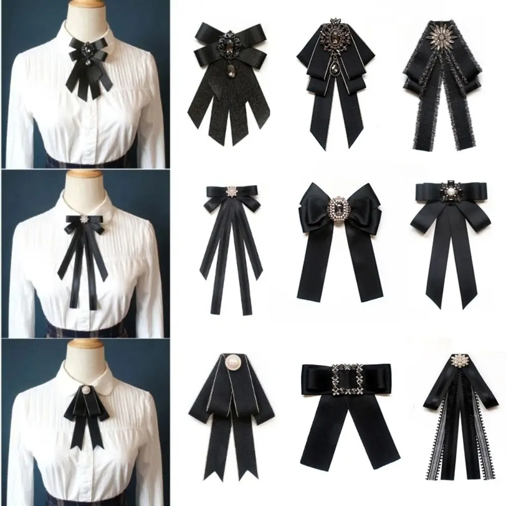 جديد شريط بوليستر Bowknot بروش دبوس أسود خمر طوق ربطة العنق كليب العنق الديكور النساء