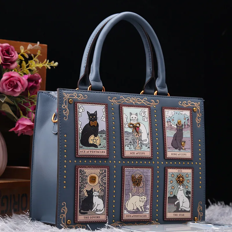 Retro and Luxury Designer Bags with Delicate Tarot Cat Embroidery Printing and Beading Design 2026 Fashionable Shoulder Tote Bag