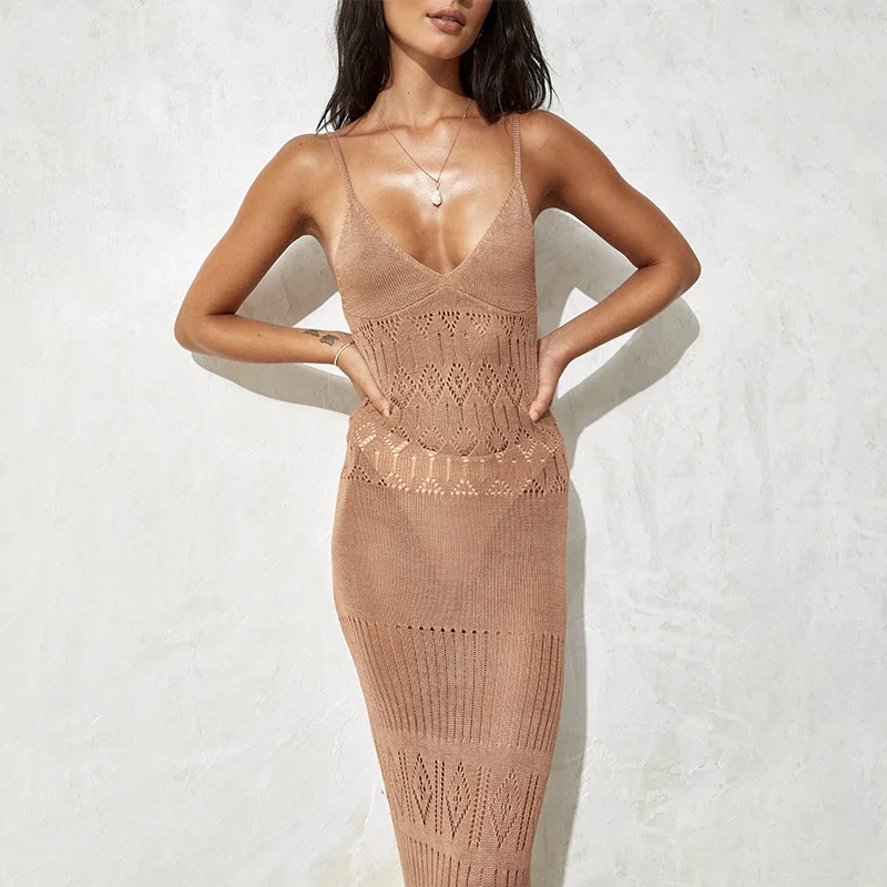 2024 夏の新スカート女性の無地セクシーなニットビーチビキニ水着カバーアップ日焼け防止服