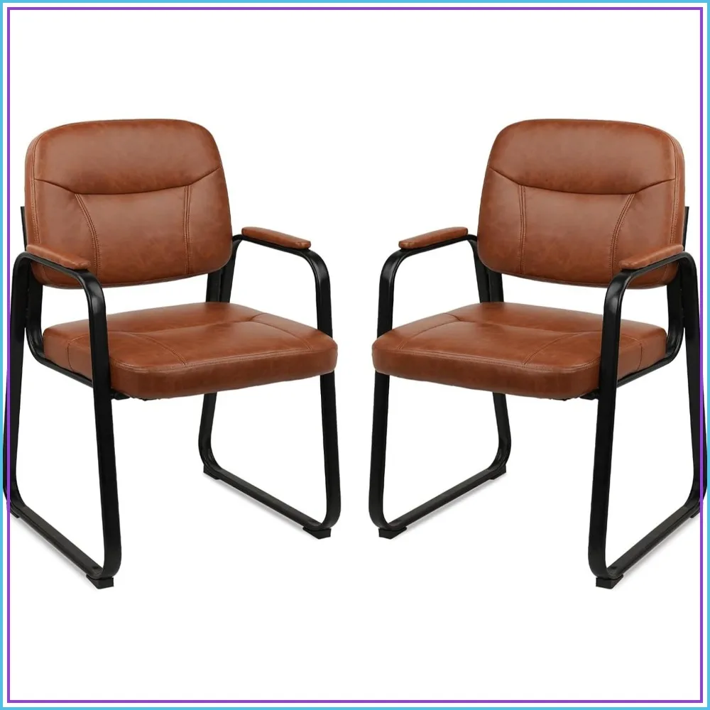 Waiting Room Guest Chair 2 Pack Bonded Leather Padded Armrest Office Reception Conference Sled Base Black Brown