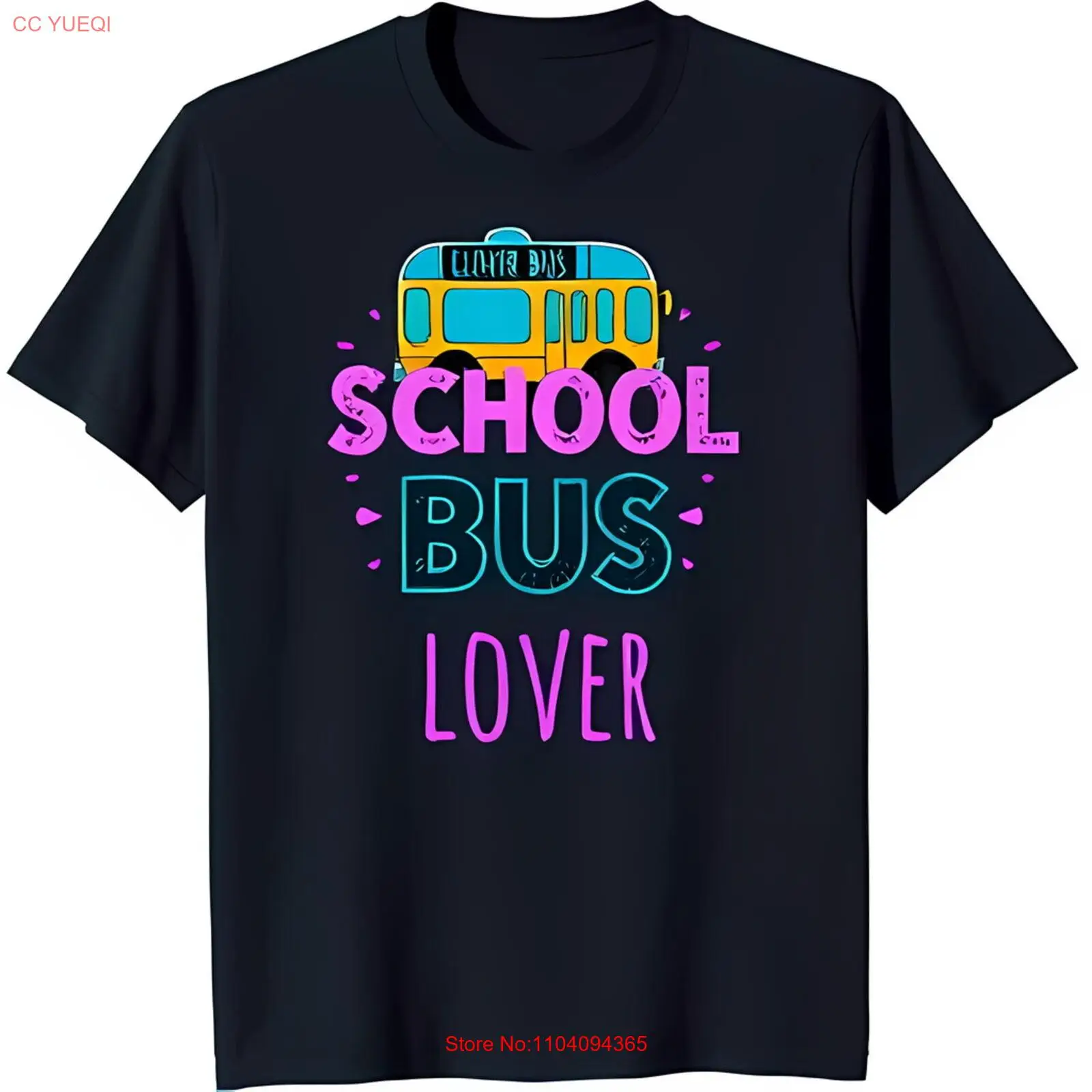 

Playful Black T-Shirt with Cartoon Yellow School Bus & 'SCHOOL BUS LOVER' Graphi