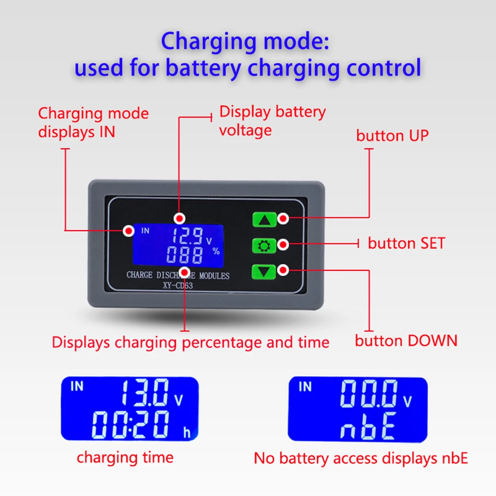 

XY-CD63 DC 6-60V 30A Battery Charger Discharger Controller Module Full Power Off Under Voltage Power Loss Protector LED Display