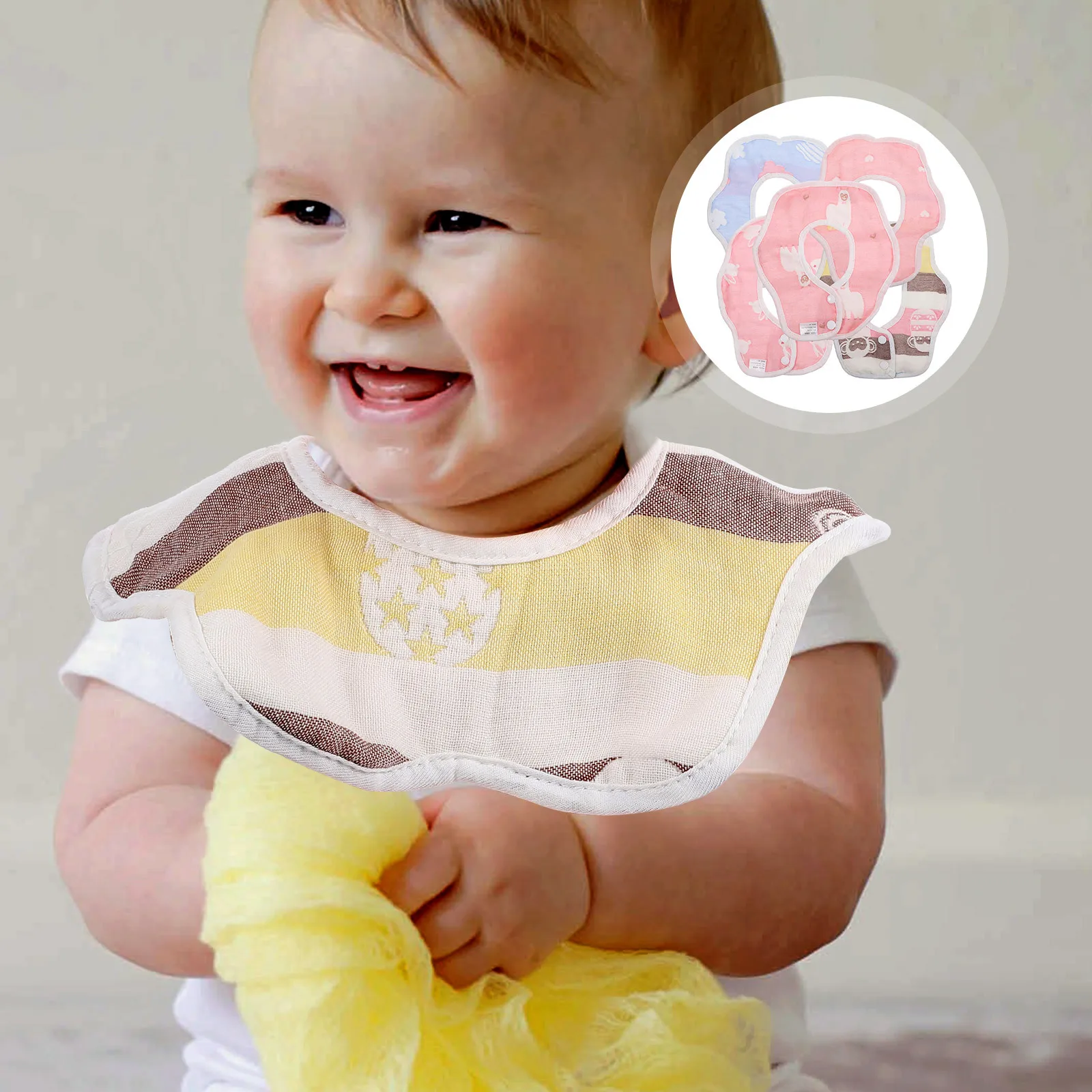 

5Pcs Cotton Saliva Towels for Baby Adorable Cartoon Print Newborn Bib Drooling Absorbent Lightweight Comfortable Skin-Friendly