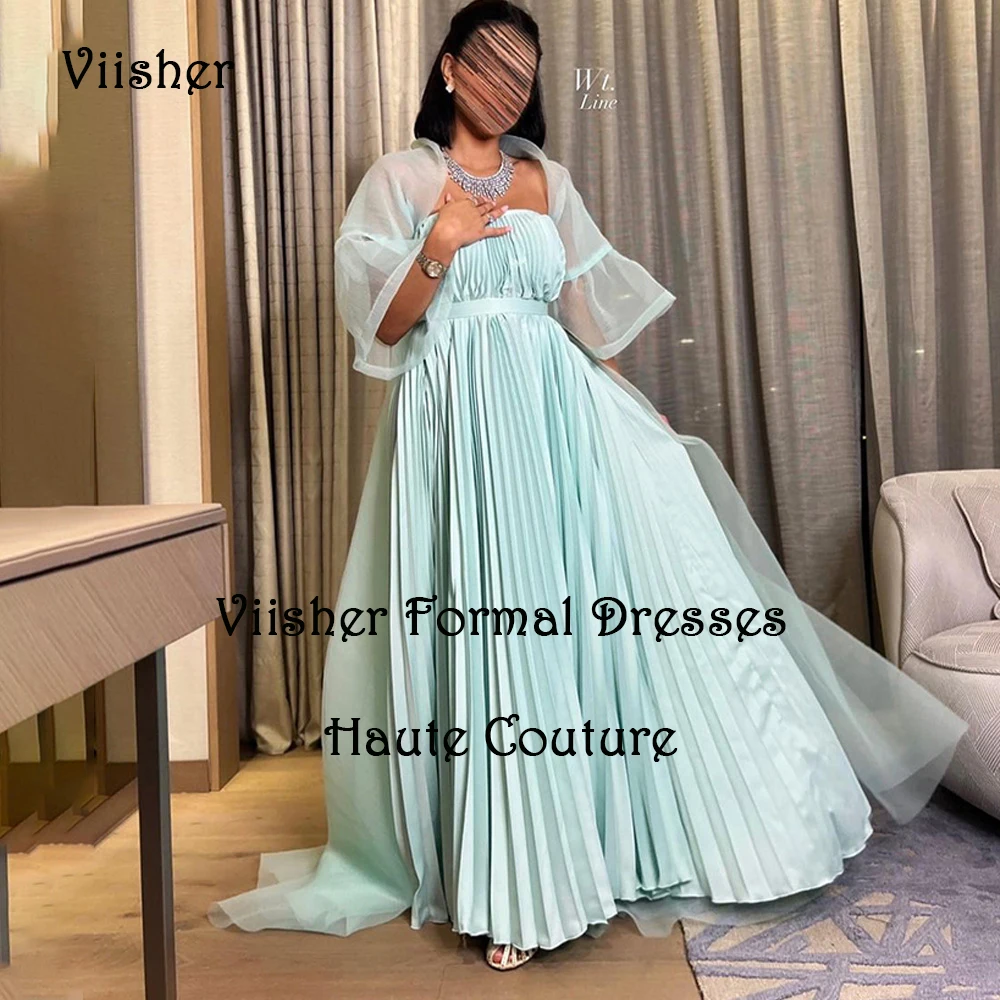 

Mint Green Evening Dresses for Women Strapless A Line Arabian Dubai Prom Dress Floor Length Formal Occasion Gowns