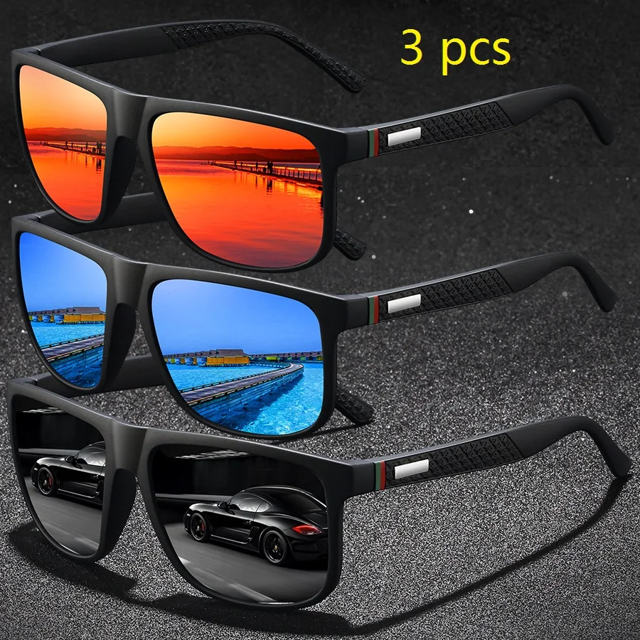 

3 Pieces Fashion Colorful stripes Vintage Sunglasses For Men Women Driving Fishing Brand Designer Sun Glasses Man UV400 Eyewear