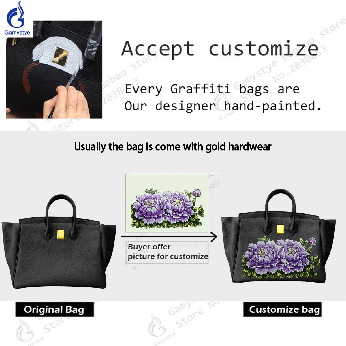 Gamystye Genuine Leather Graffiti Hand Made painted Beauty Girl HandBags Designer Cow Leather Totes women Messenger bags Gold