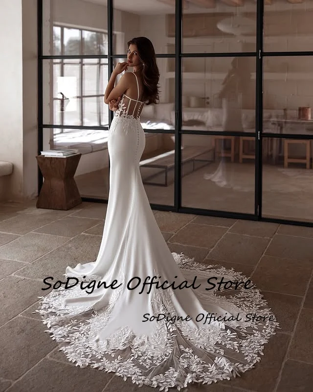 SoDigne Mermaid ซาตินชุดแต่งงาน Sweetheart ลูกไม้ Appliques ชุดเจ้าสาวชุดเจ้าสาว Robe De Mairee ที่กําหนดเอง