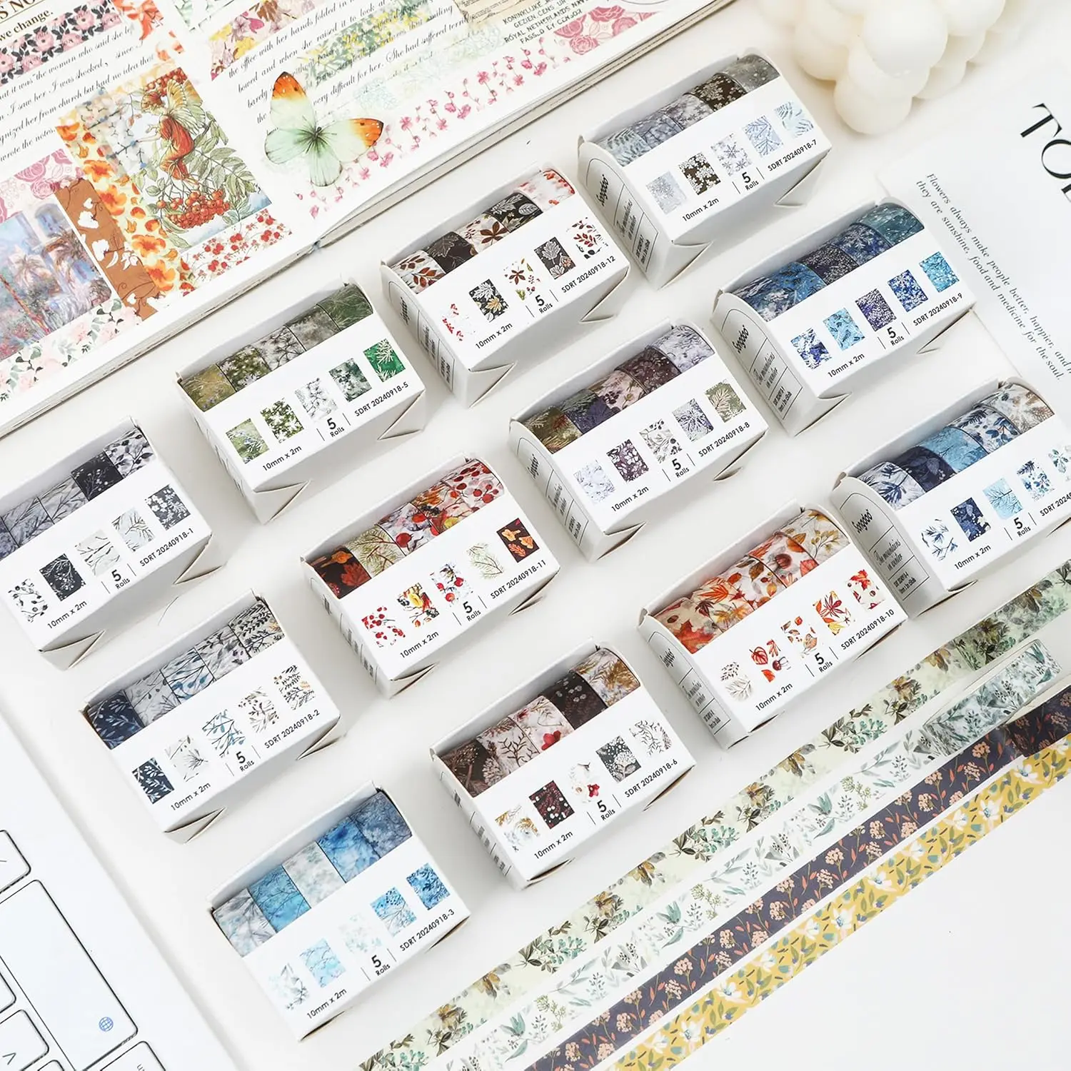 5롤/세트 겨울 산 시리즈 꽃 무늬 와시 테이프 계절 꽃잎 장식용 눈 마스킹 테이프 예술 DIY A7910