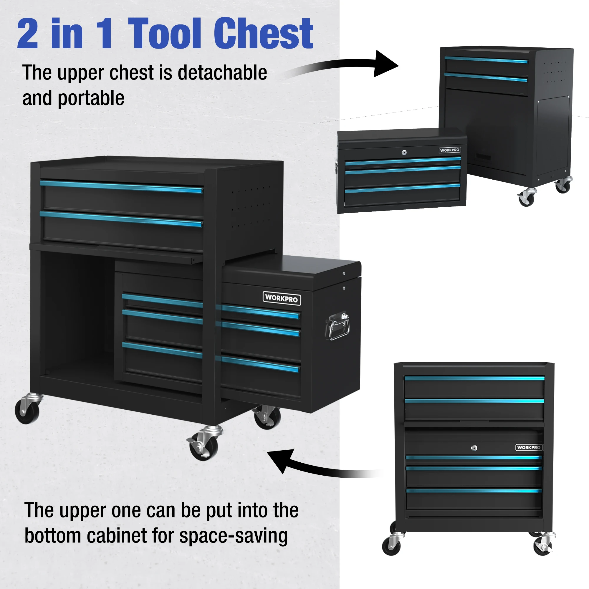 WORKPRO 24.5 Inch 5-Drawer Rolling Removable Tool Storage Cabinet Thickened Load-Bearing Multi-Hardware Tool Cabinet