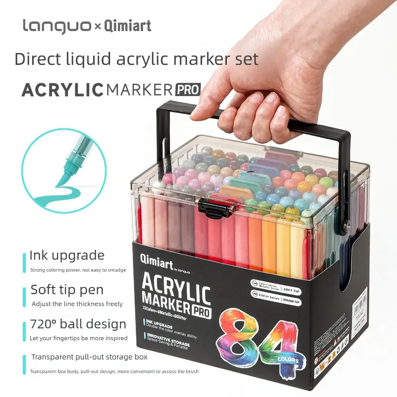 Languo 288/36 Colors Heavy Color pro Direct Liquid Acrylic Markers Set Soft Tip Waterproof Pens School Art Supplies Stationery