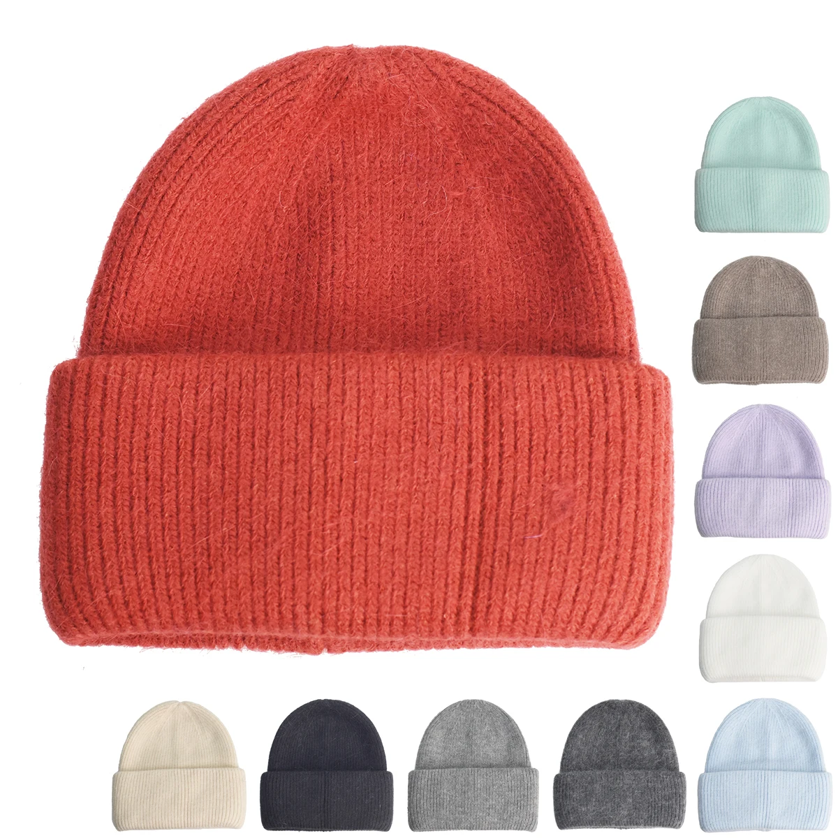 

Autumn Winter Rabbit Hair Winter Hat Warm Casual Women Solid Skullies Fluffy Cashmere Wool Knitted Beanies Hat with Bright Wire