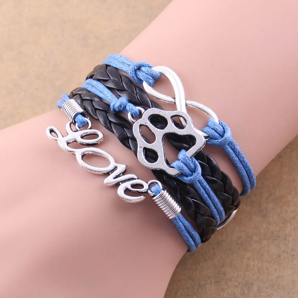 Fashion Infinity Love A Variety Of Dogs Bracelet Dog Pet Paw Charm Leather Braid Wrap Women Bracelets & Bangles For Men Jewelry