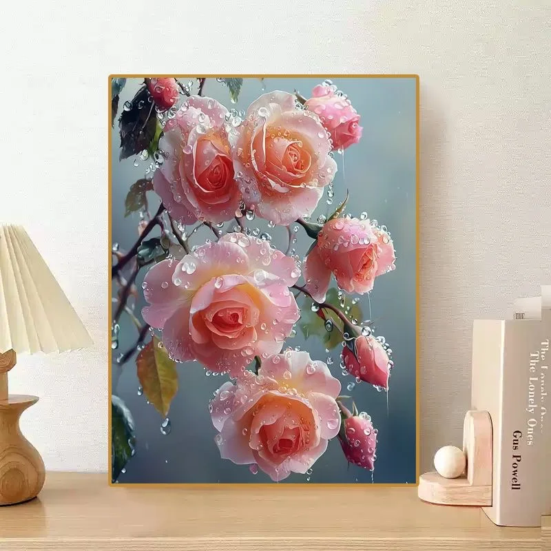 

E6007 Luxury Gold Leaf Rose Oil Painting