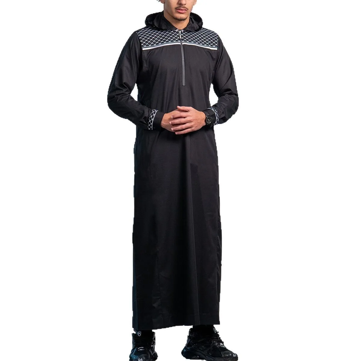 2025 Thobe da uomo musulmano manica lunga ricamata con cappuccio casual allentato abito islamico da uomo Abaya Ramadan Dubai lusso Islam elegante