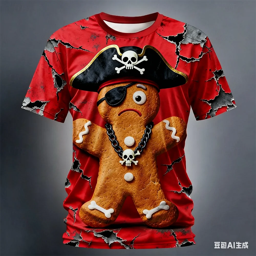 

Christmas Gingerbread 3D Printed Short Sleeve Men's T shirt Crew Neck Shirt Daily Vacation festival Party Street Men's Clothing