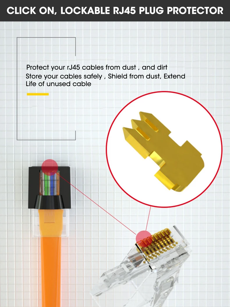 ZoeRax 100-Pack Ethernet Plug Protector, RJ45 Cable Dust Covers (Ethernet Connector Dust Covers)