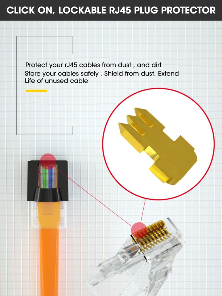 Lot de 100 caches anti-poussière pour hub de port RJ45 avec serrure et clé exclusives on