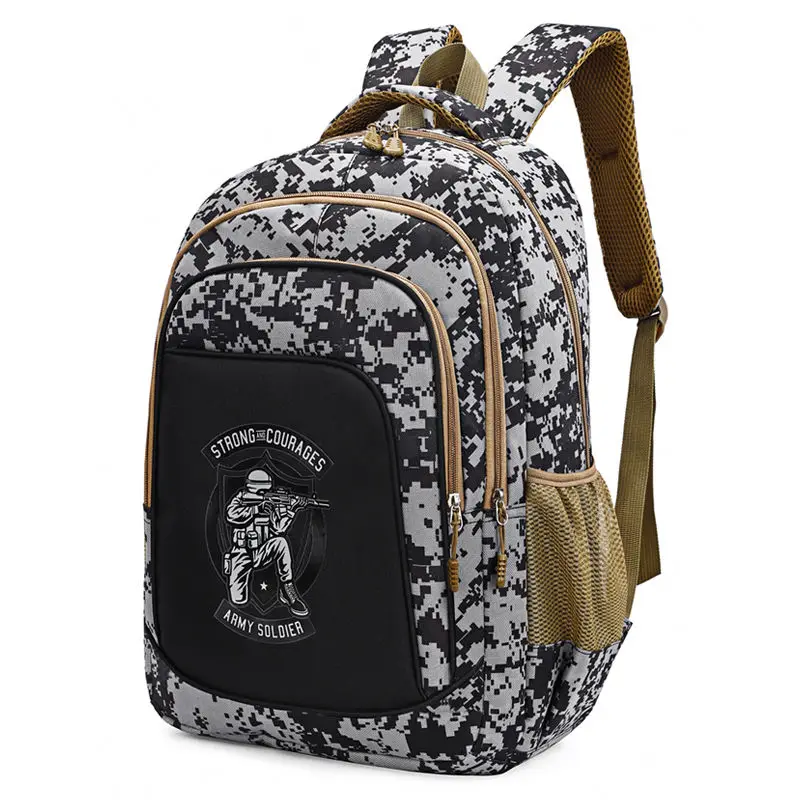 Mochila de grande capacidade para alunos do ensino primário, Mochila de camuflagem leve infantil para meninos, Para proteger a espinha