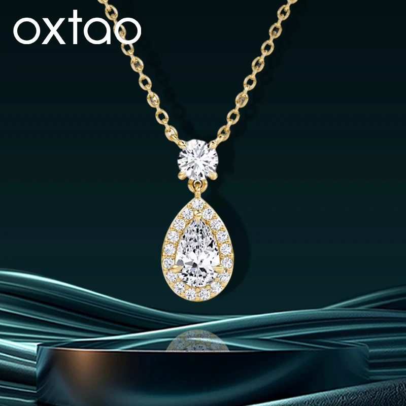 

OXTAO Подвеска-колье с муассанитом грушевидной огранки в форме капли, женское ювелирное украшение, сертифицированное, подарок на годовщину, с покрытием из 14-каратного золота