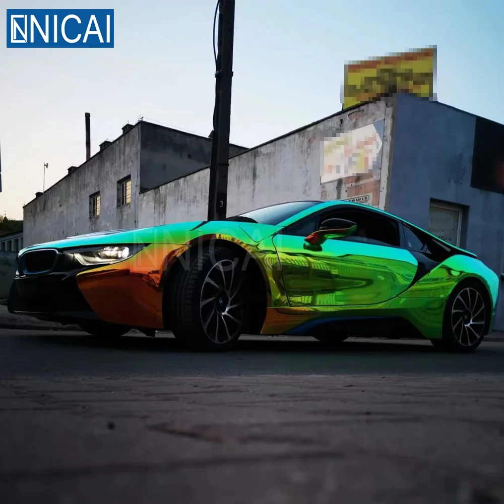 Vinyl Pembungkus Mobil Grosir 3 Lapis Metalik Cermin Pelangi Chrome Vinyl Warping Roll Vinyl Wrap Kendaraan Mobil Stiker Mobil
