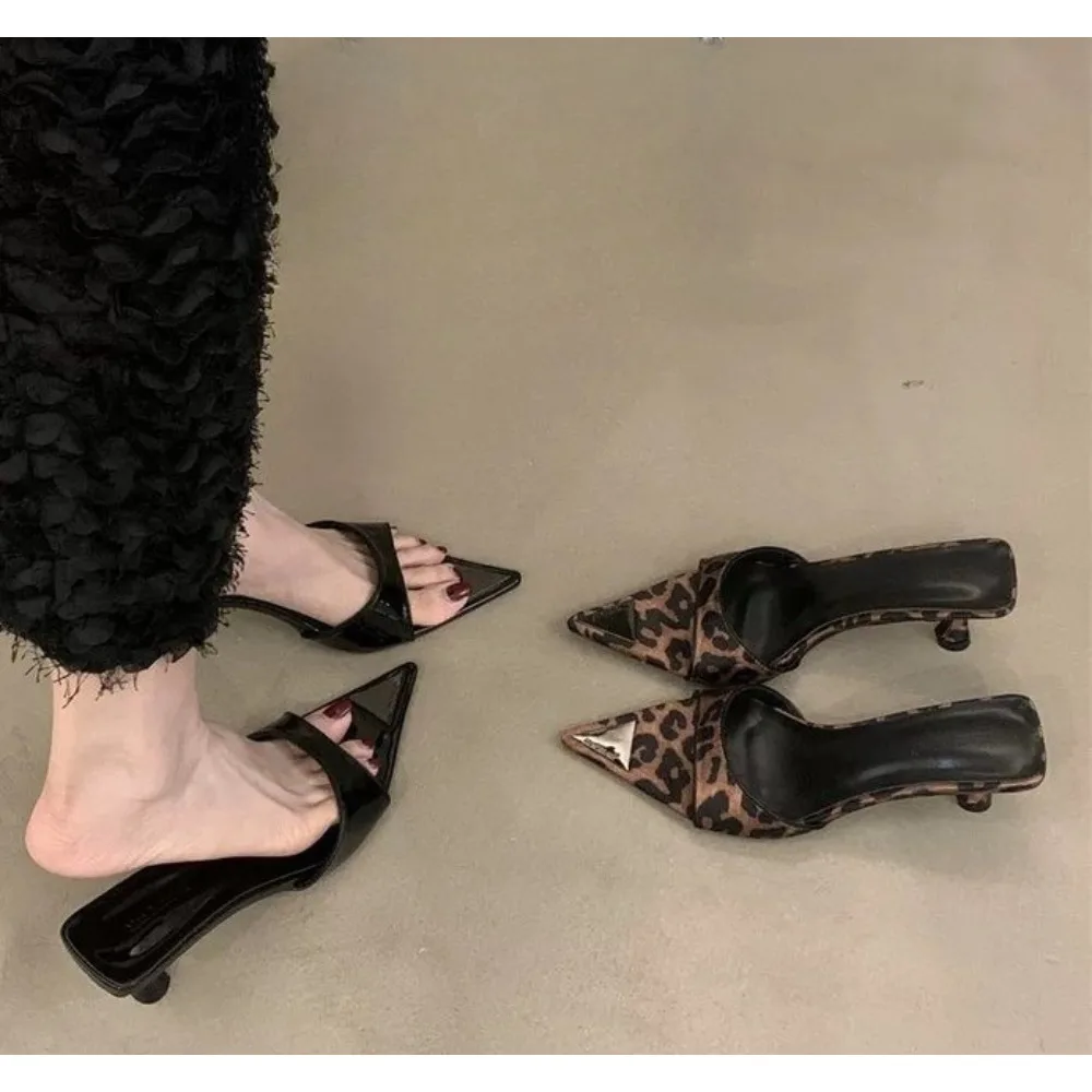 

Summer Street Style Thin Heels Woman Slippers Sexy Pointed Toe Stripper Wedding Slides Ladies Shoes Zapatos De Mujer